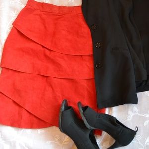 Red Tiered Suede Skirt